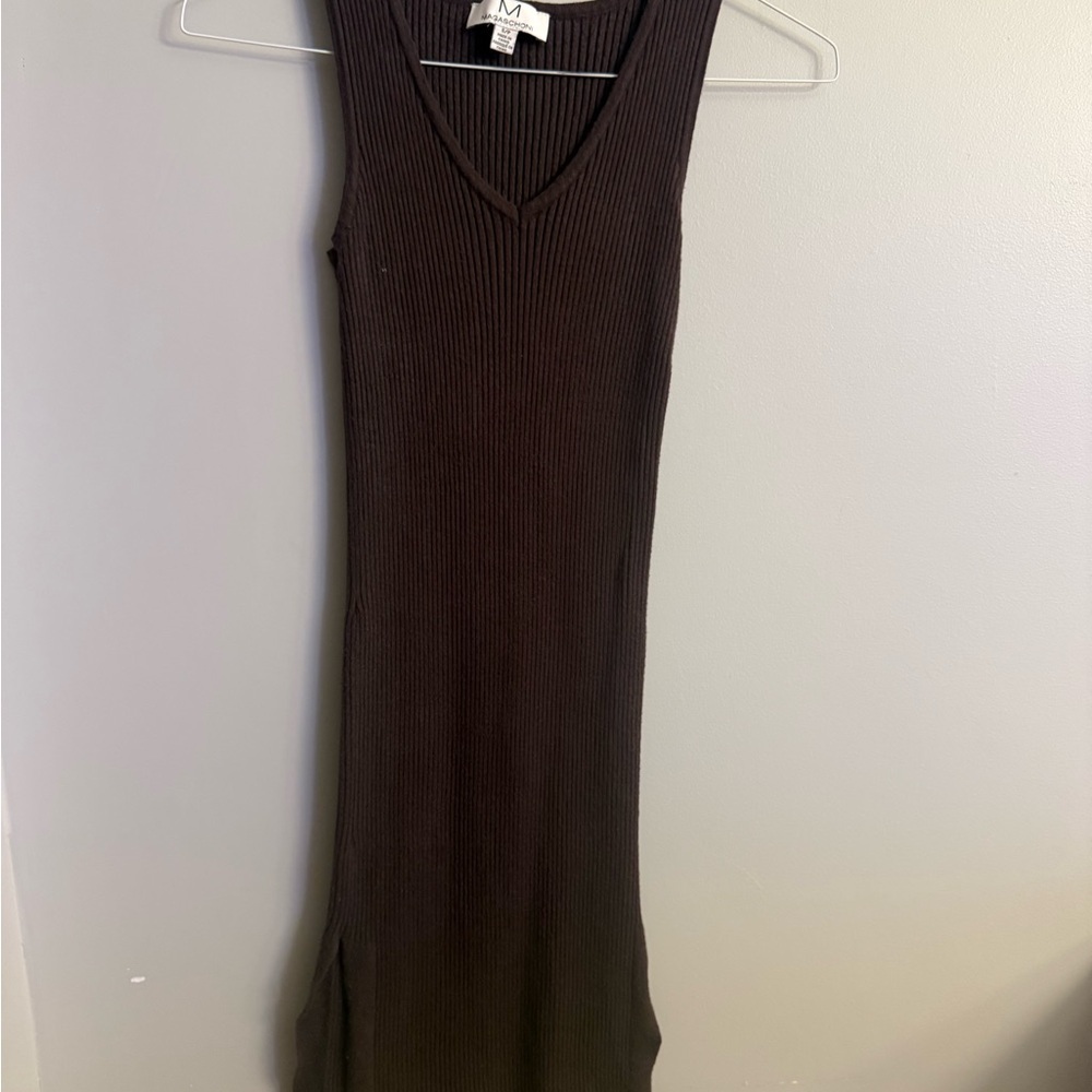 Magaschoni Chocolate Brown Ribbed Midi Dress